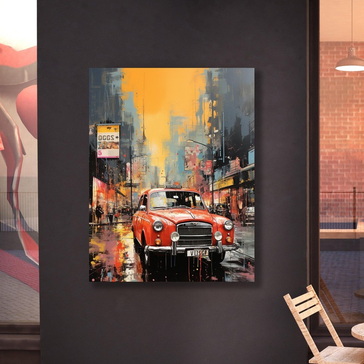 Tablou Canvas - London Taxi 35x50, panza cu sasiu din lemn gata de agatat decor pentru living sau dormitor