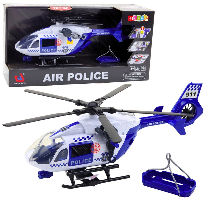 Elicopter de jucarie, 1:12, efecte luminoase si sonore, set cu targa de salvare