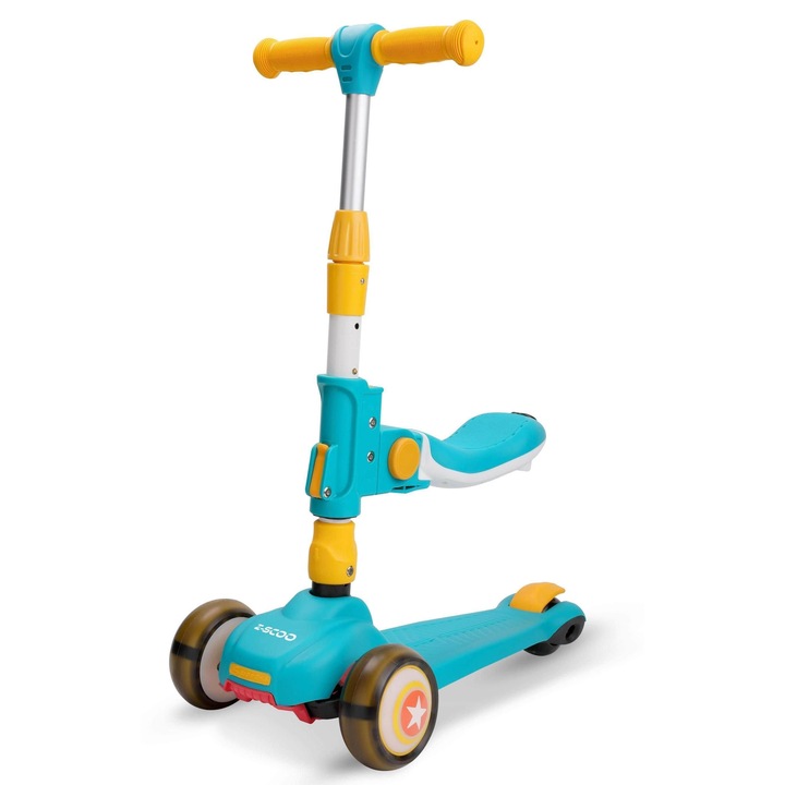 Roller üléssel, kék-sárga, 66-78cm, 120x45mm első kerék világítással, 80x48mm hátsó kerék világítással