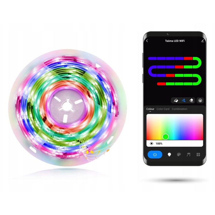 WiFi LED лента, RGB-IC, 18W със захранване, Автоматично включване, 5m