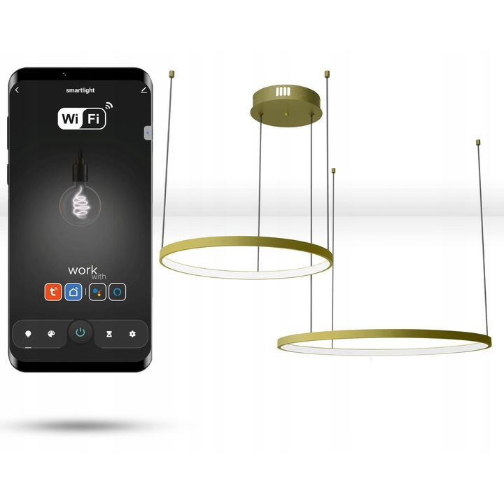 Lampa WiFi LED rotunda 60cm+40cm, aurie, set, cu control prin aplicatie Tuya