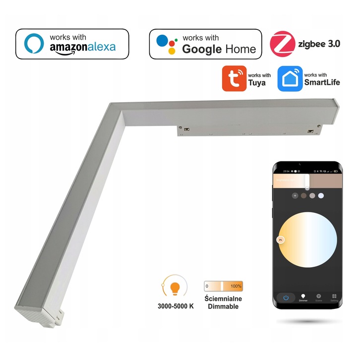 Reflector Liniar LED Zigbee 16W, alb, pentru sine magnetice SMART TRACK, dimabil, 3000-5000K