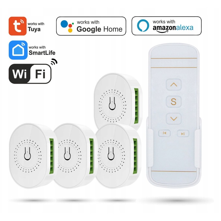 Patru controlere pentru jaluzele Tuya WiFi cu o telecomanda cu 5 canale