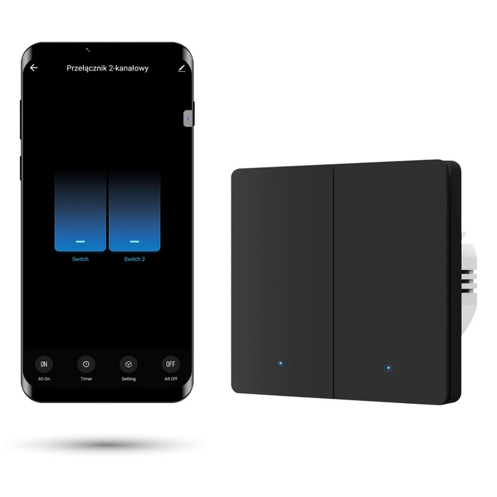 Comutator de perete Tuya Zigbee cu 2 canale, negru