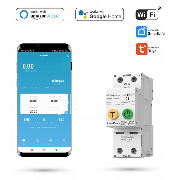 Комплект за умен дом, Automat-on, WiFi предпазител 63A, дистанционно управление, бяло, 100x36x49 мм