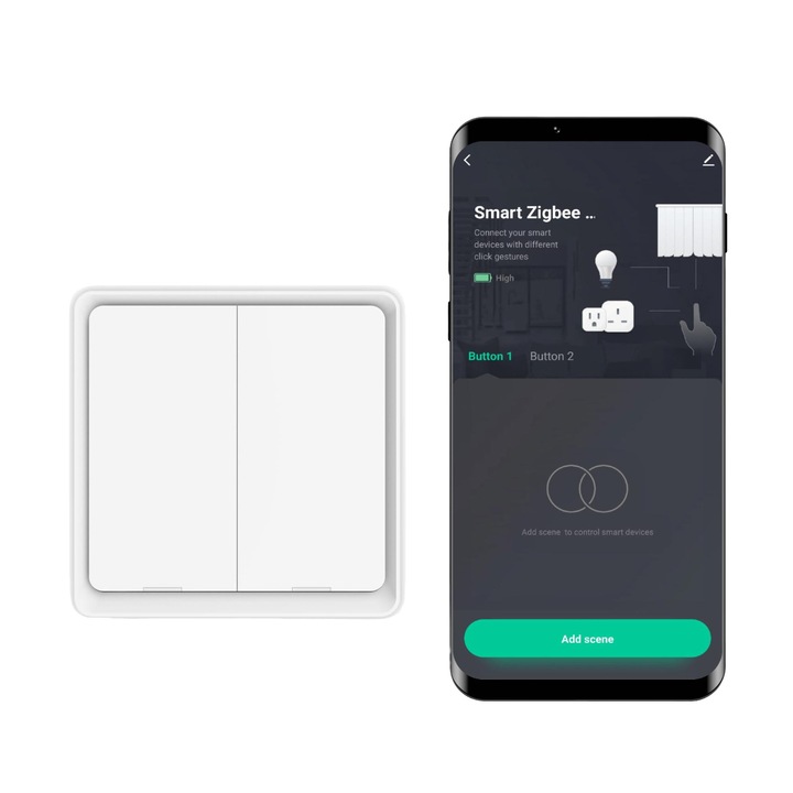 Comutator de scena Zigbee Tuya, telecomanda wireless cu 6 scene, alb, 86x86x13mm