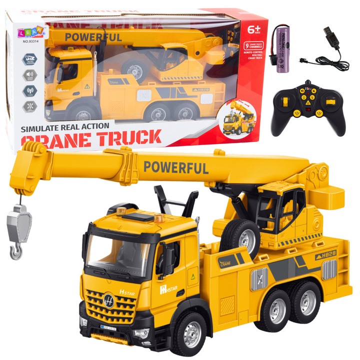 Macara RC 2.4G 9CH, LEAN TOYS, galben, 39.6x12.8x20cm, set complet