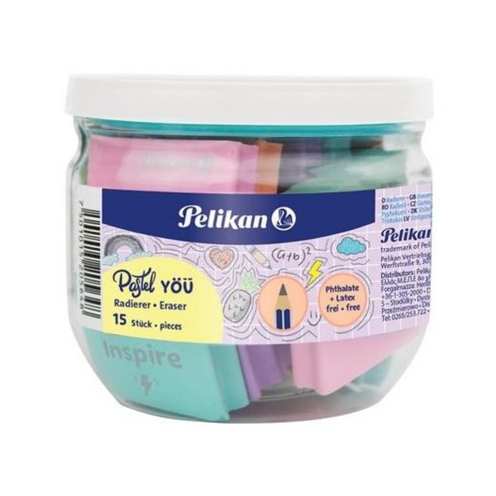 Set radiere pastel mix 15 bucati, Pelikan