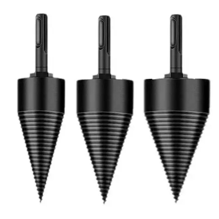 Set 3 Bucati Despicator lemn pentru bormasina, Dimensiune 32mm, 42mm, 52mm, Otel Carbon, Negru