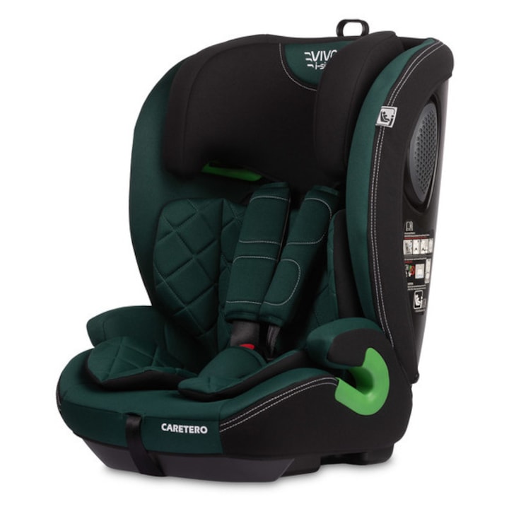 Столче за кола, CARETERO, Vivo, i-Size, столче за подсилване за малки деца, седалка 76-150 см, Emerald