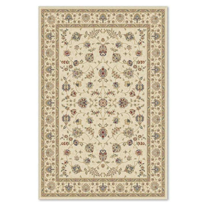 Covor Carpeta lana 100%, Bella 1235-1-51053, Design Floral, Bej, dimensiuni 80 x 150 cm