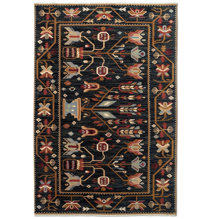 Covor Carpeta lana 100%, Antique 6910-1-53516, Design Traditional, Negru, dimensiuni 60 x 85 cm