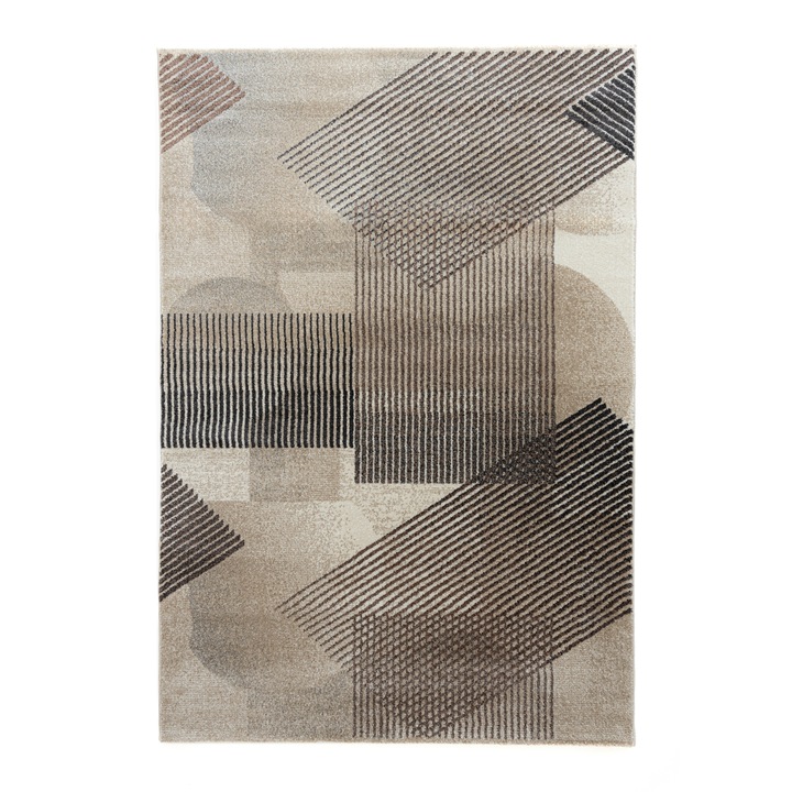 Covor Carpeta sintetic Colectia Matrix 1172-1-18455, Design Geometric, Maro, dimensiuni 60 x 110 cm