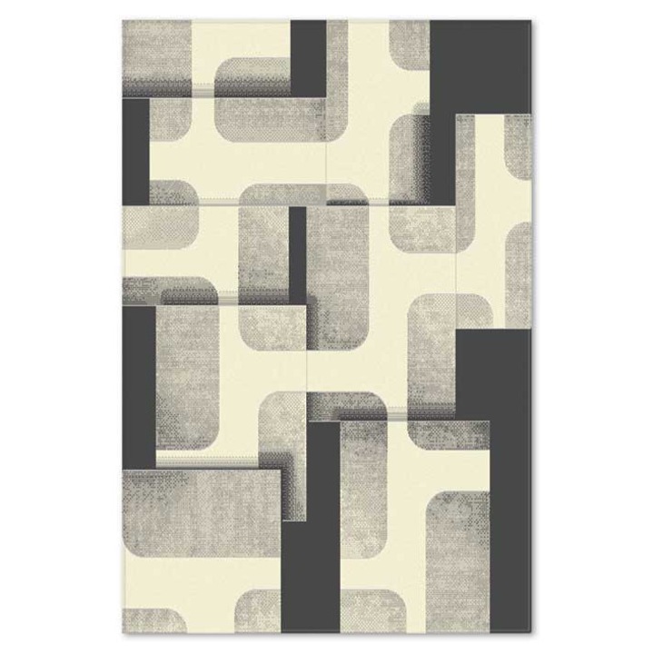 Covor Carpeta sintetic Colectia Soho 1339-1-18434, Design Geometric, Negru, dimensiuni 60 x 110 cm
