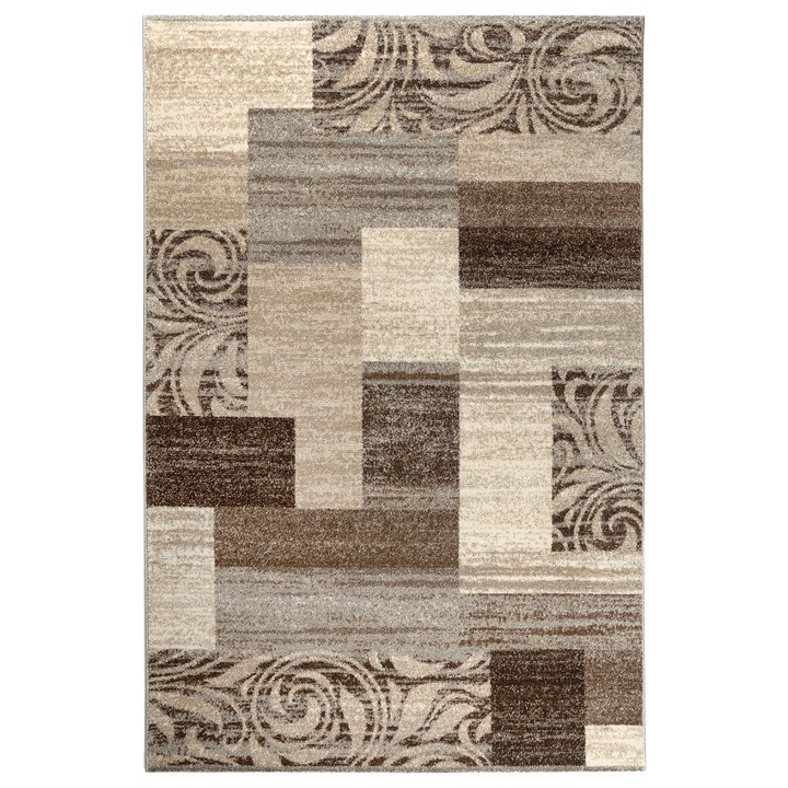 Covor Carpeta sintetic Colectia Matrix 8808-1-15011, Design Geometric, Maro, dimensiuni 80 x 150 cm