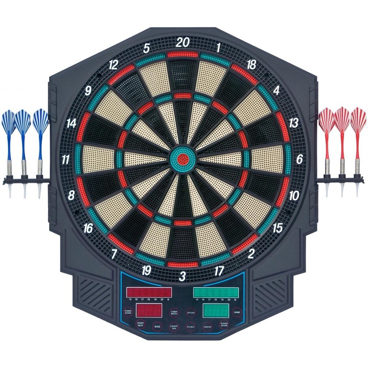 Dart electronic cu alimentator si 4 contoare 49cm, 6 sageti, 50 varfuri de schimb, negru