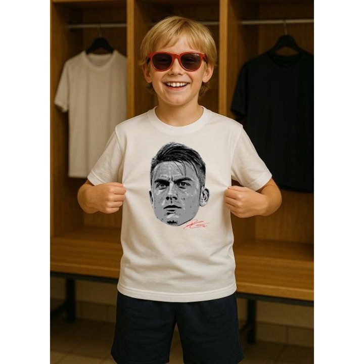 tricou copii fotbalist Paulo Dybala-AS Roma, Alb