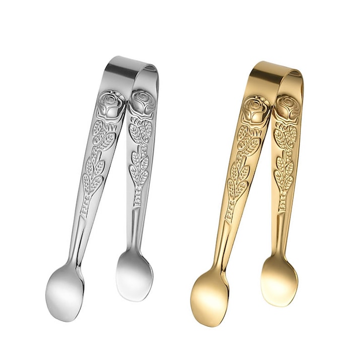 Set 2 Pensete Mini din Inox 18/8, 4.3", pentru Deserturi, Aperitive, Argintie si Aurie