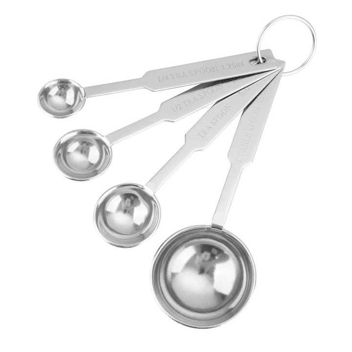 Комплект от 4 мерителни прибора от неръждаема стомана, Super Cucina, различни размери, лесни за съхранение, за сухи и течни съставки