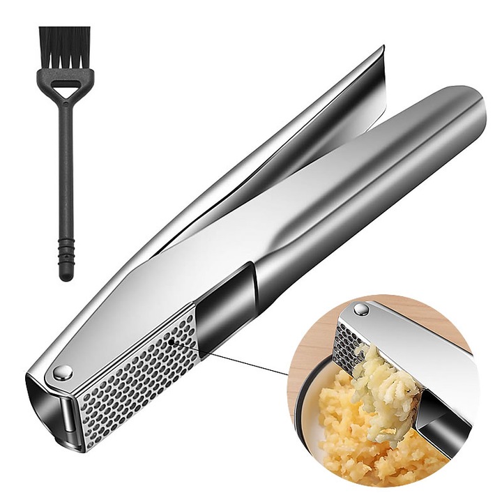 Presa usturoi, Super Cucina, inox 18/8, usor de curatat, set cu perie
