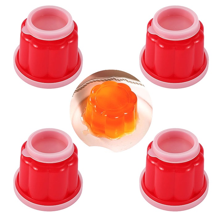 Комплект от 4 пластмасови десертни чаши за многократна употреба за желе, сладолед, червени