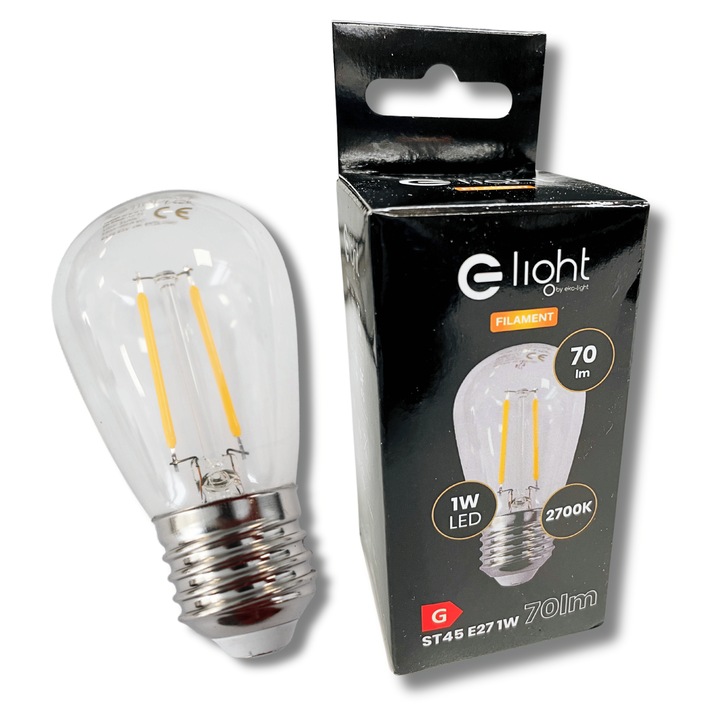 LED крушка E27 1W 2700K, 70lm, стъкло, 45x45x87mm