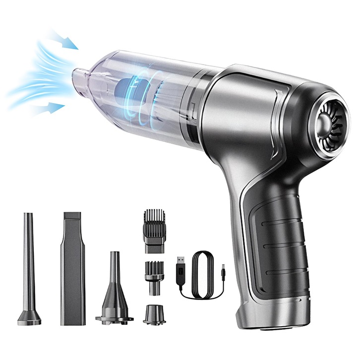 Aspirator auto 2 in 1, 19000Pa, 120W, cu functie de suflare, accesorii multiple, design compact, 0.55kg