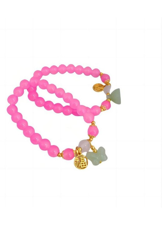 Bratara din margele cu pulbere de capsuni, handmade, elastic ajustabil, prietena cea mai buna, roz