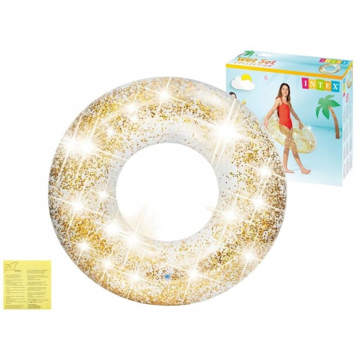 Intex csillámos úszógumi, Intex, 107cm, maximum 100kg, 9 éves kortól, arany