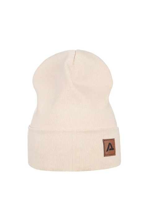 Caciula beanie, Ander, bej, 56-58 cm, material moale, cu naszywka din ecopiele