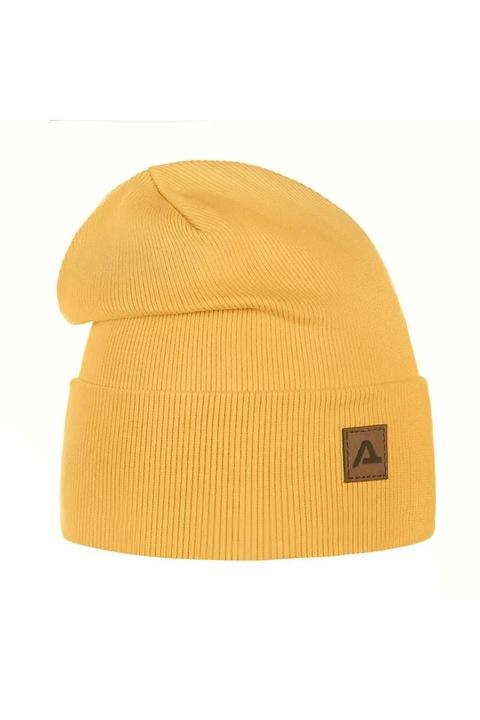 Caciula beanie Ander, musztar, 56-58cm, material moale, cu naszywka din ecopiele