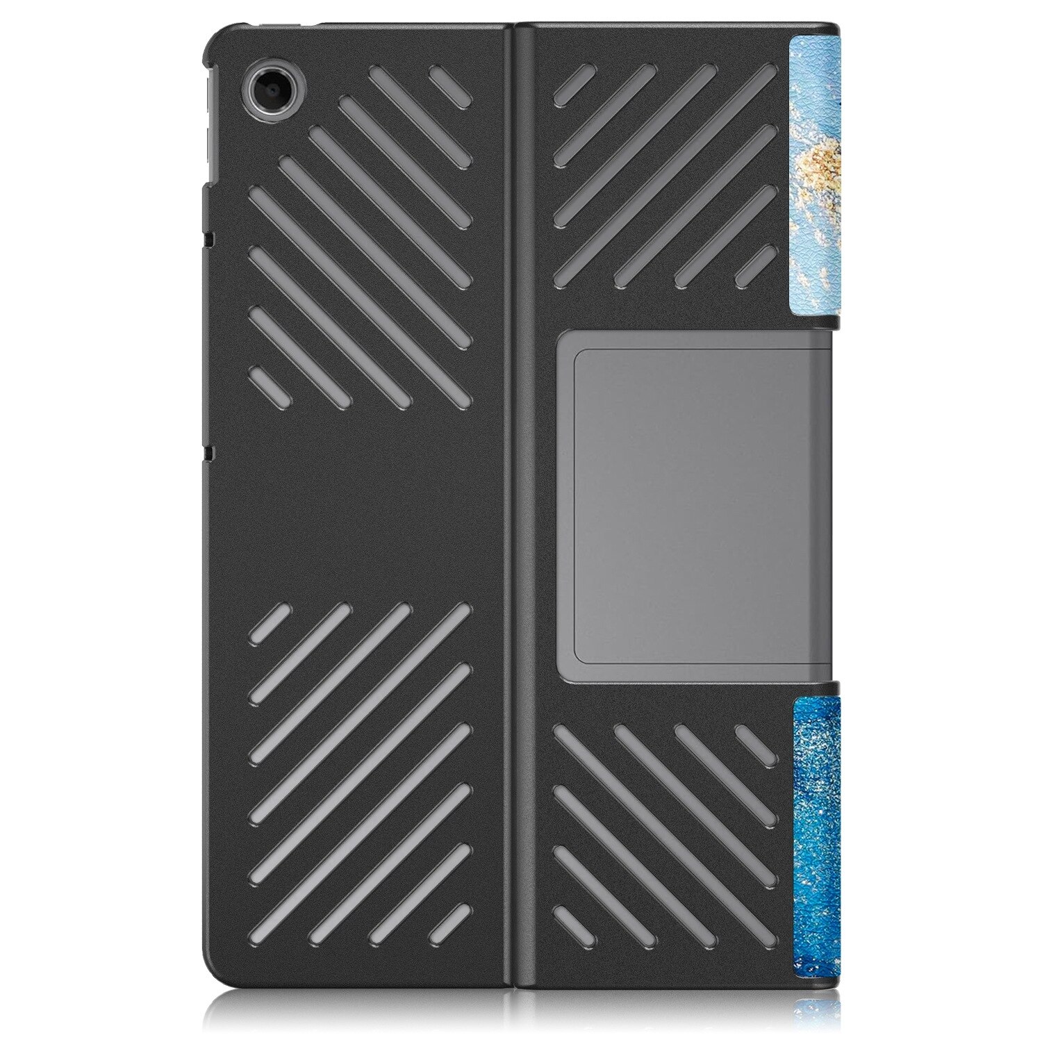 Huse tableta pentru Lenovo Tab Plus 11.5 TB351FU, piele PU, design colorat, tip carte cu 3 plieri, protectie completa, suport, albastru cu desene