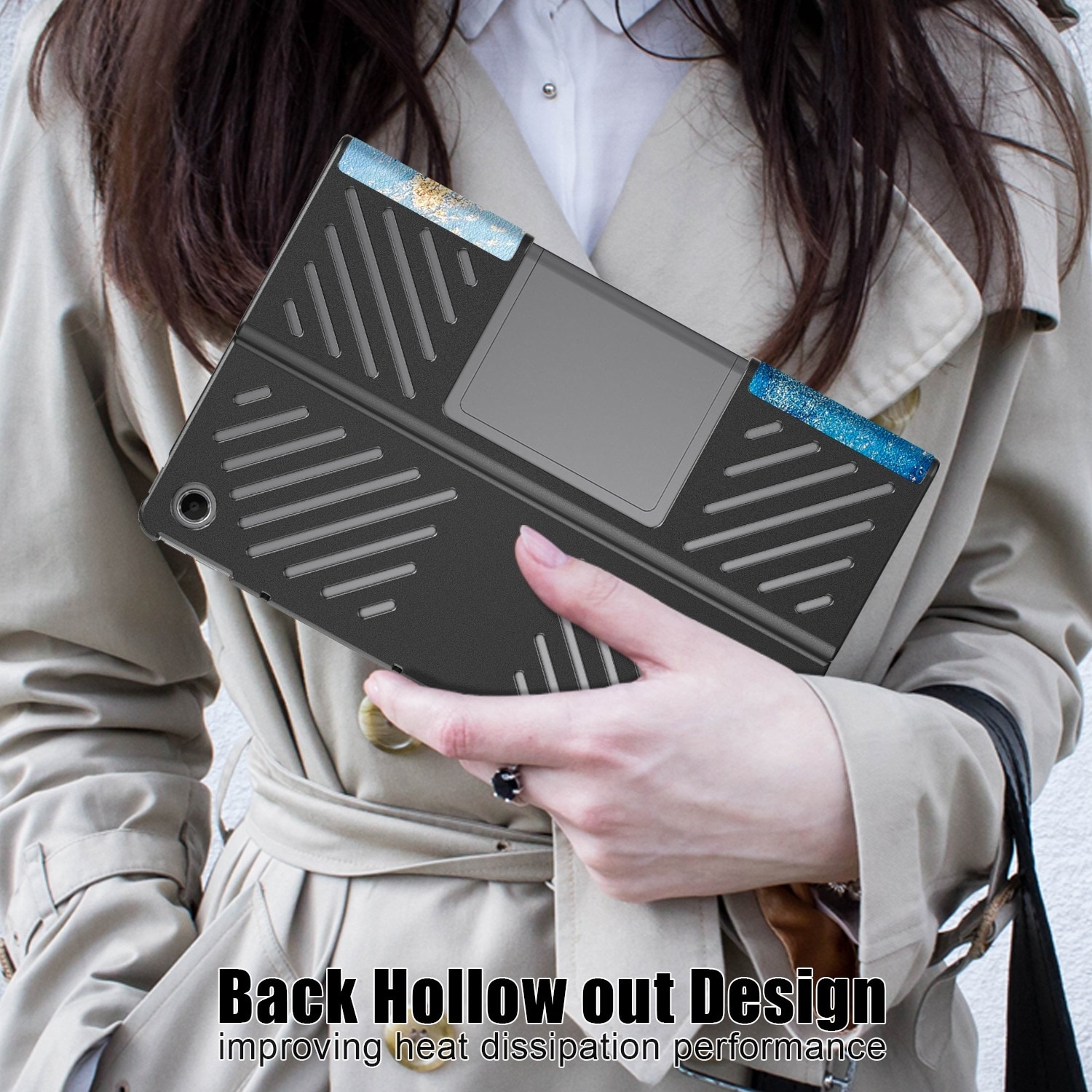 Huse tableta pentru Lenovo Tab Plus 11.5 TB351FU, piele PU, design colorat, tip carte cu 3 plieri, protectie completa, suport, albastru cu desene