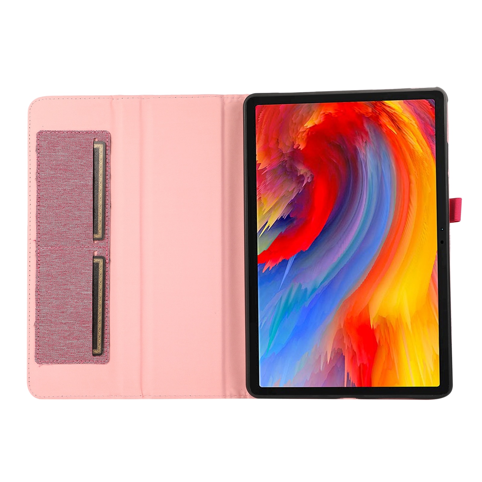 Husa tableta pentru Lenovo Tab Plus 11.5, piele textila, tip carte cu suport, inchidere magnetica, roz
