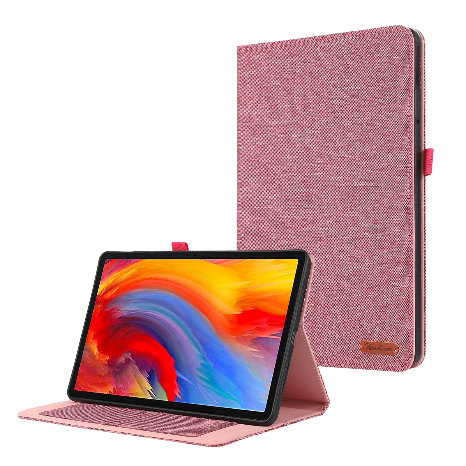 Husa tableta pentru Lenovo Tab Plus 11.5, piele textila, tip carte cu suport, inchidere magnetica, roz