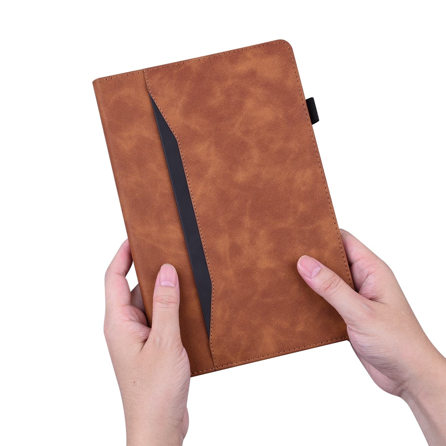 Husa tableta pentru Lenovo Tab M10 HD Gen 2 TB-X306F, in piele PU, tip carte cu suport, sloturi pentru carduri si fotograii, suport pentru creion, rezistent la socuri, maro