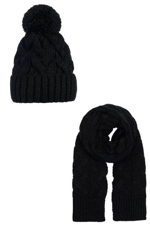 Set Palarie Si Esarfa pentru femeie Braid Negru