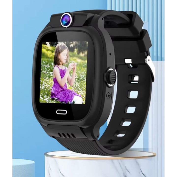 Детски смарт часовник, интелигентен часовник, 4G свързаност, LBS+WiFi локализация, SIM карта, SOS функция, камера, 1.69" тъч дисплей, видео разговори, 72 ч. автономия, водоустойчив, бързо набиране, смарт функции, образователни игри, черен