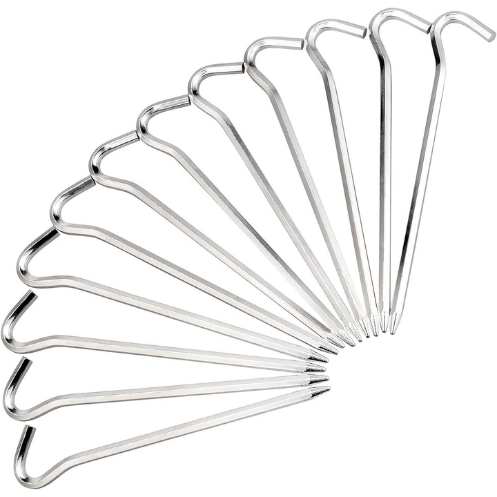 Picheti din aluminiu, Enforose, set 20 bucati, rezistenti la rugina, impermeabili, forma hexagonala, design cu carlig