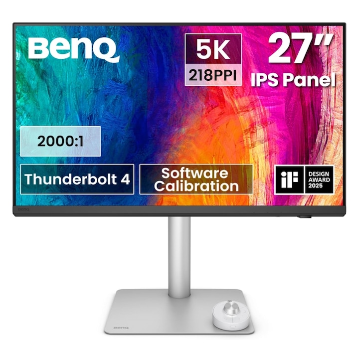 BenQ 27" PD2730S IPS LED monitor, 5120 x 2880, HDMI, DisplayPort, hangszórók, Pivot ezüst
