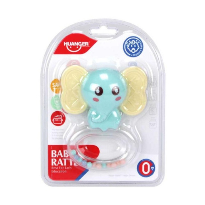 Elefántcsörgő játék – gyerekjáték, sárga