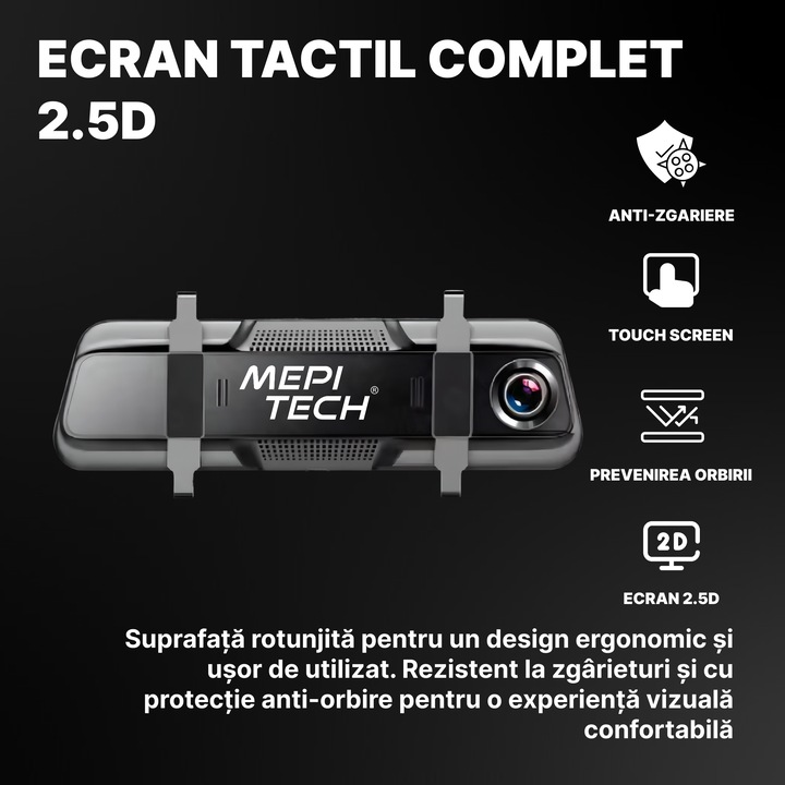 Camera Auto de Bord DVR si Oglinda Retrovizoare, Mepi Tech®, Camera Marsarier, 1920x1080P, 64GB, Protectie Anti-Orbire, Fata/Spate, Wi-Fi, Touch Screen 10 Inch, Full HD, Unghi 170°, Mod Parcare, Senzor Miscare, G-Senzor, Aplicatie Dedicata, Negru