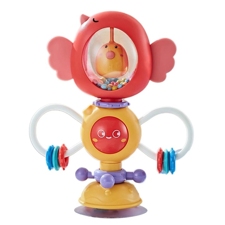 Csörgő tapadókoronggal – gyerekjáték, piros-sárga