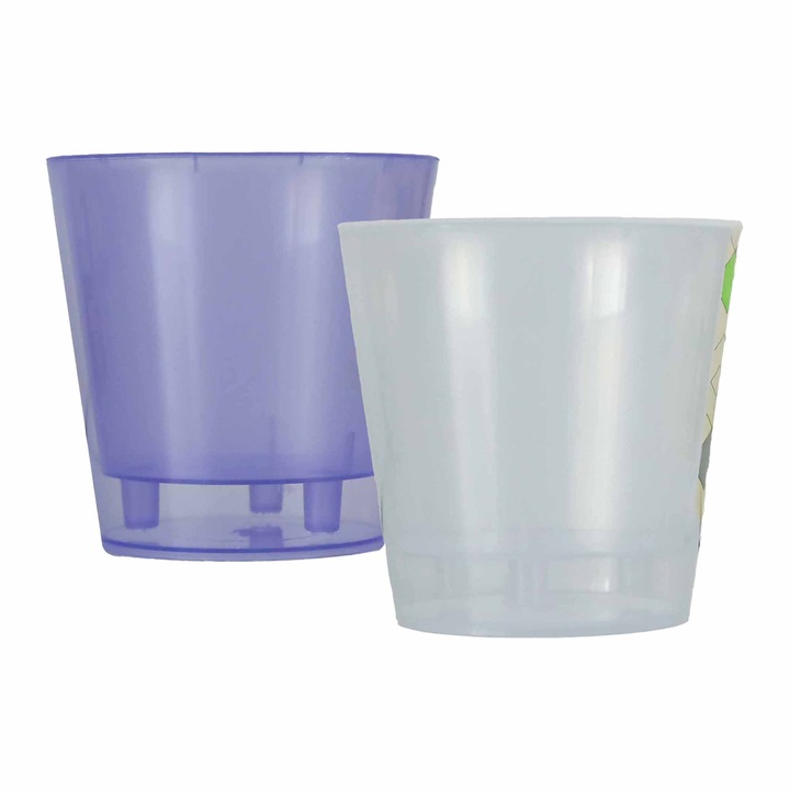 Set 2 Ghivece cu auto-udare, Green Project, Deco, 13x12.5 cm, Transparent/Violet