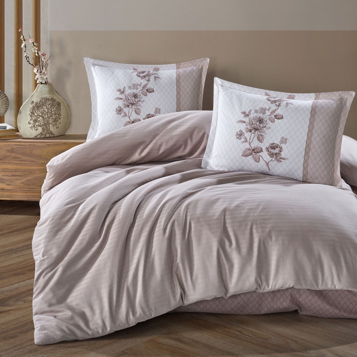 Двойно спално бельо Cotton Ranforce Boutique, 4 части, чаршаф 240x260 см, плик за завивка 200x220 см, 2 калъфки за възглавници 50x70 см, Clasy Powder SUAVE V2