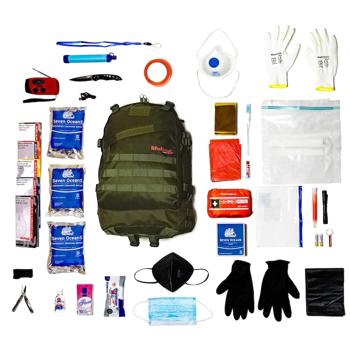 Rucsac de urgenta complet echipat pentru 72 ore, Lifebag Plus, verde