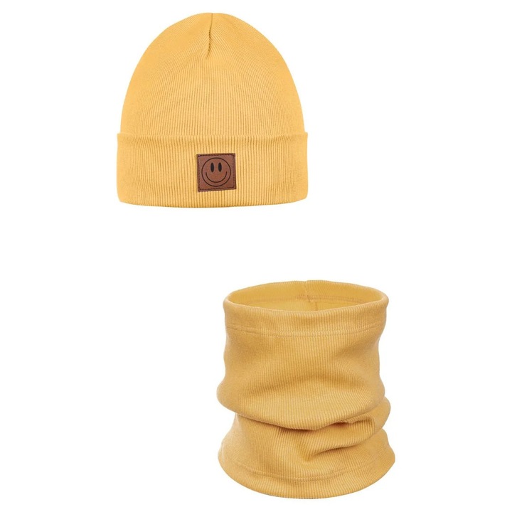 Set De Primavara: Caciula Si Fular Smile - Bumbac, Galben mustar