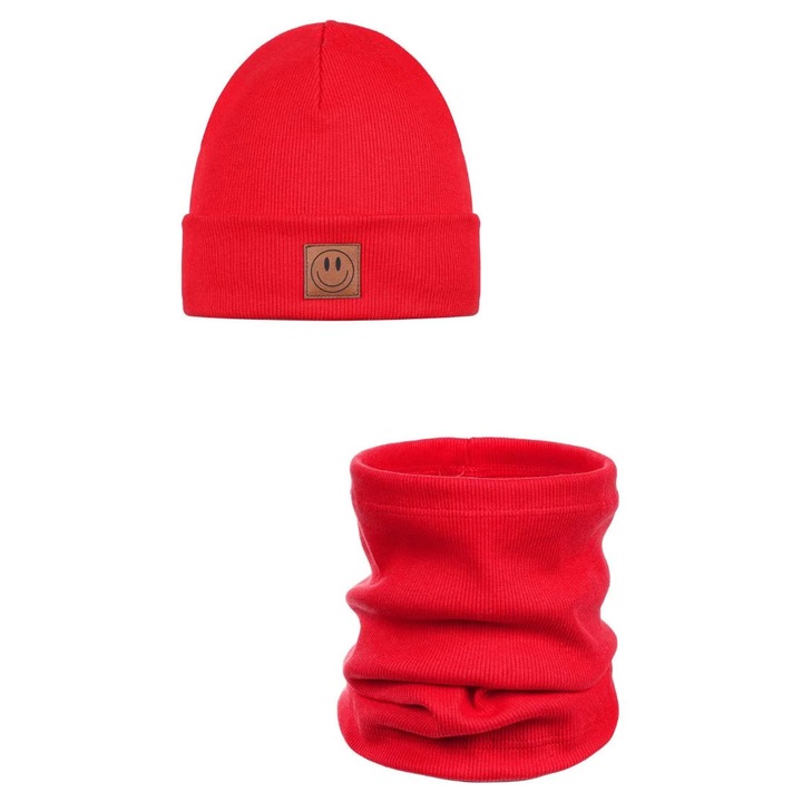 Set De Primavara: Caciula Si Fular Smile - Bumbac, Rosu