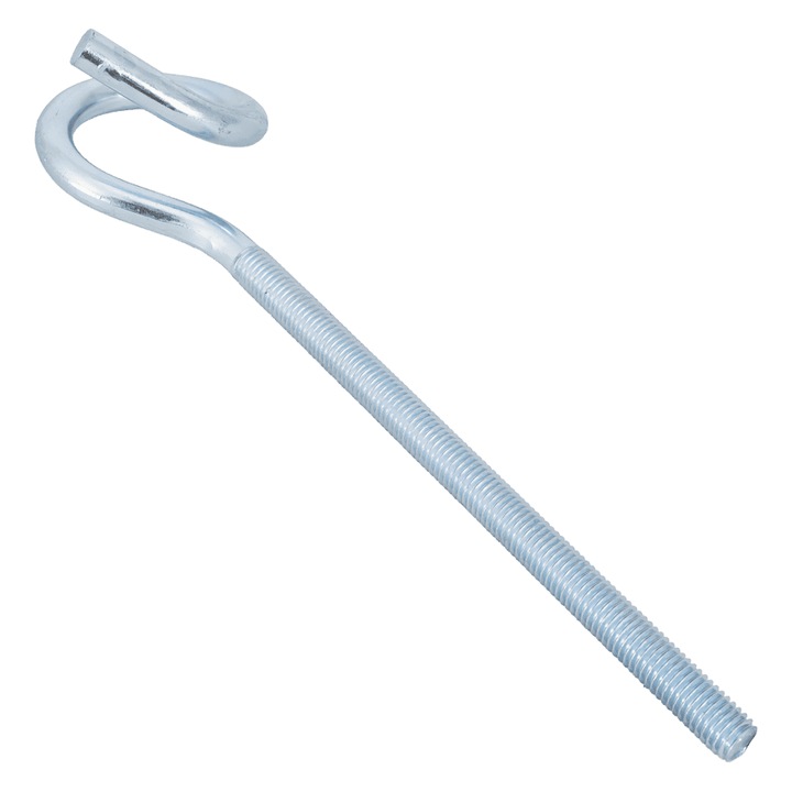 Carlig De Constructie, Dromet, Hoh m10x225, 225 mm x 54 mm, Argintiu/Argintiu Cromat, Filet m10 Cu Lungimea De 155 mm, Diametru Exterior Al Indoiturii 54 mm, material Otel Zincat Galvanic, Clasa De Rezistenta 5.8