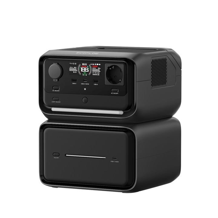 Statie de incarcare portabila EcoFlow River 3 Max Plus 858 Wh, Wi-Fi si Bluetooth, Acumulator LifePO4, IP54, AC: 650W